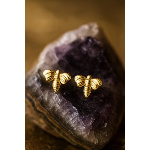 Lundholm Lundholm Oorknopjes Dames Goudkleurig Bijtjes - Premium Stainless Steel Gold Plated - Oorbellen luxe Studs Bij - Cadeau Tip - Luxe Geschenk verpakking