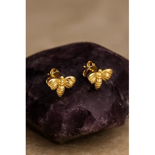 Lundholm Lundholm Oorknopjes Dames Goudkleurig Bijtjes - Premium Stainless Steel Gold Plated - Oorbellen luxe Studs Bij - Cadeau Tip - Luxe Geschenk verpakking