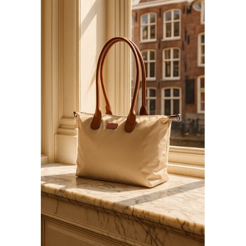 Lundholm Lundholm Shopper Dames Handtas dames Tote Bag Beige Champagne - Shopper dames met rits - vrouwen cadeautjes - | Scandinavisch Design - Danviken Serie - Beige