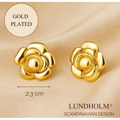 Lundholm Lundholm Grote Oorknopjes Dames – Premium Stainless Steel Gold Plated – Bloem Oorstekers (Ø 2,3 cm) – Luxe Kerst Oorbellen Dames Bloem - Luxe Geschenkverpakking