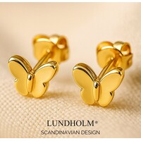 Lundholm Oorknopjes Meisjes Vlinder Gold Plated - Premium Stainless Steel - Kleine Goudkleurige / Zilverkleurige Oorbellen (0.6 cm) - Cadeautje Meisje- Luxe Geschenkverpakking