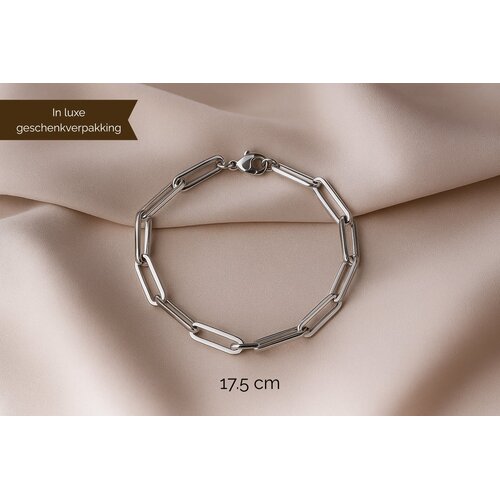 Lundholm Lundholm Armband Dames Zilverkleurig- Premium Stainless Steel - Paperclip Schakelarmband (17.5 cm) - Elegant & Tijdloos - Luxe Geschenkverpakking