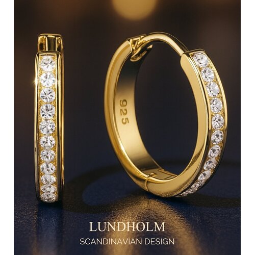 Lundholm Lundholm Zilveren Oorringen Dames Verguld – 925 Sterling Zilver Gouden Oorbellen Dames – Zirkonia Voor & Achter | Ø 16 mm