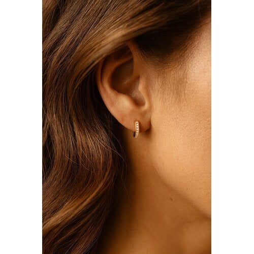 Lundholm Lundholm Zilveren Oorringen Dames Verguld – 925 Sterling Zilver Gouden Oorbellen Dames – Zirkonia Voor & Achter | Ø 16 mm