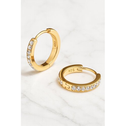 Lundholm Lundholm Zilveren Oorringen Dames Verguld – 925 Sterling Zilver Gouden Oorbellen Dames – Zirkonia Voor & Achter | Ø 16 mm