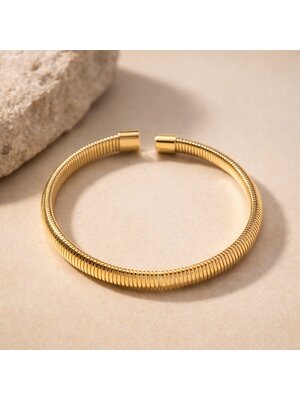 Lundholm Lundholm luxe Armband Dames Goudkleurig - Bangle Armband Open Cuff Armband One Size - Premium Stainless Steel Jewellery - My Ilva serie - in luxe Geschenkverpakking Cadeau