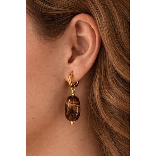 Lundholm Lundholm luxe Oorbellen Dames met Kraal Hanger - Premium Stainless Steel Goud kleurig - Ylle Serie