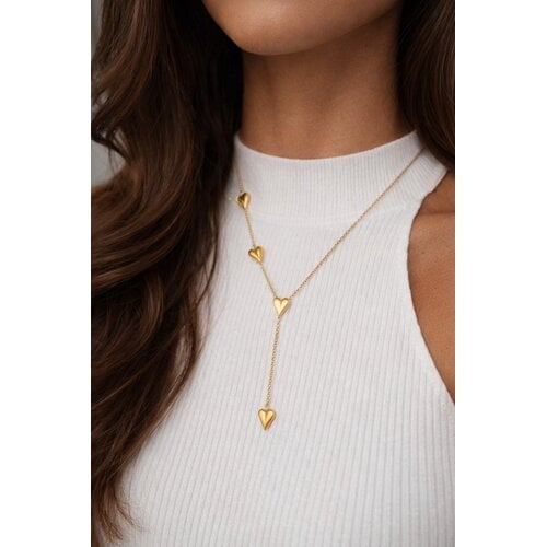Lundholm Lundholm Luxe Ketting Dames Goud Kleurig Hartjes - Premium Stainless Steel Jewellery Goudkleurig met Hartjes – 42 cm + Verlengstuk – Cadeautje - My Elora Serie – Scandinavisch Design
