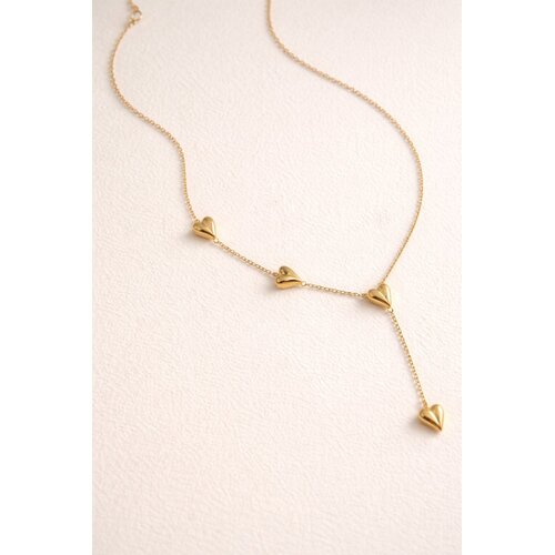 Lundholm Lundholm Luxe Ketting Dames Goud Kleurig Hartjes - Premium Stainless Steel Jewellery Goudkleurig met Hartjes – 42 cm + Verlengstuk – Cadeautje - My Elora Serie – Scandinavisch Design