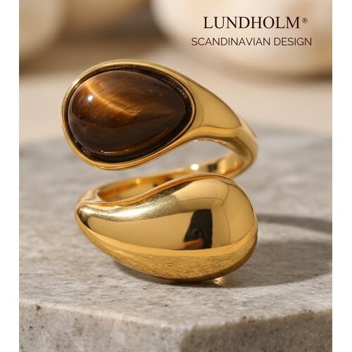 Lundholm Lundholm Luxe Ring Dames Tijgeroog Statement Ring Goud - Premium Stainless Steel - Verstelbare Ring Tijger Oog Bruin - Vrouwen Cadeautjes - Tiger Serie - Scandinavisch Design