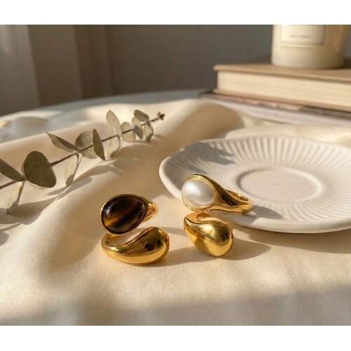 Lundholm Lundholm Luxe Ring Dames Tijgeroog Statement Ring Goud - Premium Stainless Steel - Verstelbare Ring Tijger Oog Bruin - Vrouwen Cadeautjes - Tiger Serie - Scandinavisch Design