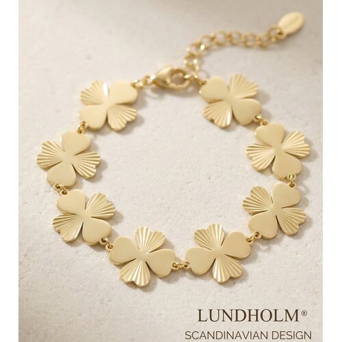 Lundholm Lundholm luxe Armband Dames goudkleurig klavertjes 4 - Geluks Armband - Premium Stainless Steel Jewellery - Luck bracelet - Schakelarmband - My Joly Serie - in luxe Geschenkverpakking - Vrouwen Cadeautjes