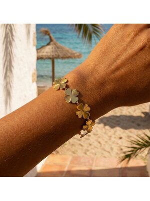 Lundholm Lundholm luxe Armband Dames goudkleurig klavertjes 4 - Geluks Armband - Premium Stainless Steel Jewellery - Luck bracelet - Schakelarmband - My Joly Serie - in luxe Geschenkverpakking - Vrouwen Cadeautjes