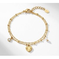 Lundholm Lizzy armband dames goudkleurig – dubbel laags layered design – premium stainless steel 2.5 micron PVD gold plated – Lizzy serie – Scandinavisch design – sieraden cadeau voor haar