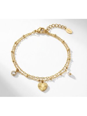 Lundholm Lundholm Lizzy armband dames goudkleurig – dubbel laags layered design – premium stainless steel 2.5 micron PVD gold plated – Lizzy serie – Scandinavisch design – sieraden cadeau voor haar