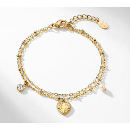 Lundholm Lundholm Lizzy armband dames goudkleurig – dubbel laags layered design – premium stainless steel 2.5 micron PVD gold plated – Lizzy serie – Scandinavisch design – sieraden cadeau voor haar