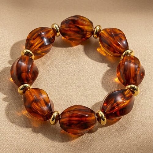 Lundholm Lundholm Mace armband dames bruin – acryl kralen statement armband elastisch – premium stainless steel PVD gold plated details – Mace serie – Scandinavisch design – sieraden cadeau voor haar