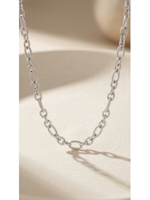 Lundholm Lundholm Suvi ketting dames zilverkleurig – schakelketting grote en kleine schakels 41 + 5 cm – premium stainless steel waterproof hypoallergeen – Suvi serie – Scandinavisch design – sieraden cadeau voor haar