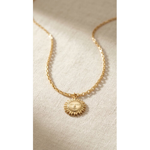 Lundholm Lundholm Sunni ketting dames goudkleurig – zon hanger ketting 45 + 5 cm – premium stainless steel 2.5 micron PVD gold plated – Sunni serie – Scandinavisch design – sieraden cadeau voor haar