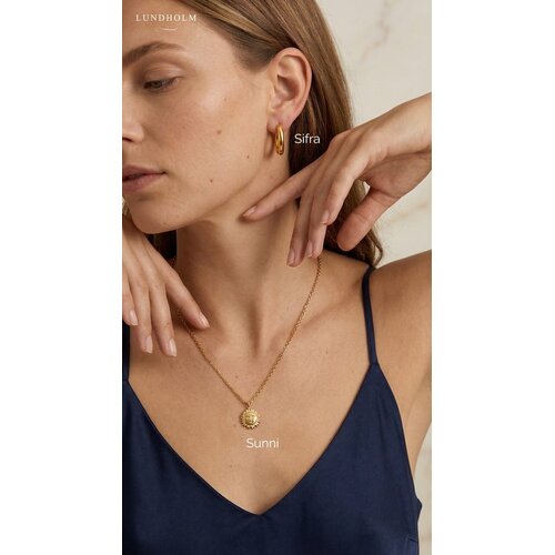 Lundholm Lundholm Sunni ketting dames goudkleurig – zon hanger ketting 45 + 5 cm – premium stainless steel 2.5 micron PVD gold plated – Sunni serie – Scandinavisch design – sieraden cadeau voor haar