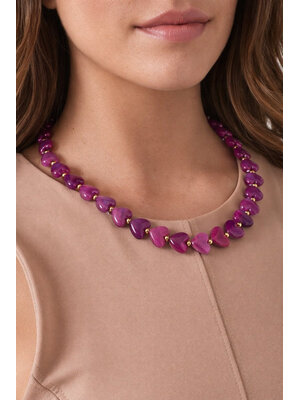 Lundholm Lundholm Linne ketting dames paars – 42 + 5 cm – premium stainless steel 2.5 micron PVD gold plated hypoallergeen – Linne serie – Scandinavisch design – sieraden cadeau voor haar