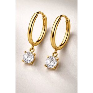 Lundholm Cathie – Huggie Earrings with Cubic Zirconia Charm – Gold-Plated Lundholm Cathie – Huggie Earrings with Cubic Zirconia Charm – Gold-Plated