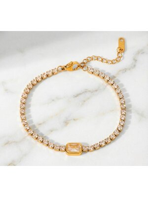 Lundholm Lundholm Jasmijn armband dames goudkleurig – 18 cm – premium stainless steel 2.5 micron PVD gold plated waterproof hypoallergeen – Jasmijn serie – Scandinavisch design – sieraden cadeau voor haar