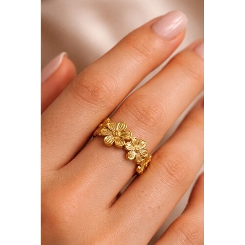 Lundholm Lundholm Flora ring dames goudkleurig – premium stainless steel 2.5 micron PVD gold plated – Flora serie – Scandinavisch design – sieraden cadeau voor haar