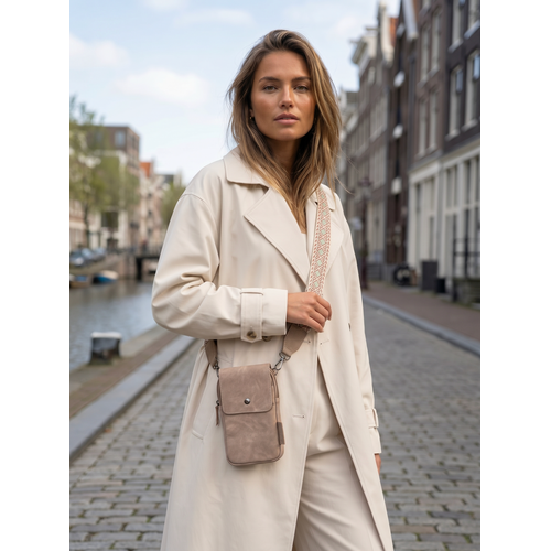 Lundholm Lundholm telefoontasje dames crossbody Taupe - schoudertasje dames crossbody - tas dames schoudertas - cadeau voor vriendin | Scandinavisch Design - Sauda Serie