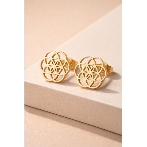 Lundholm Lundholm Oorknopjes Dames Bloem des Levens Zilver PVD Plated – Premium Stainless Steel Jewellery - Cadeau Vrouw - My Pia Serie - Flower of Life Oorbellen Zilver Plated – Perfect Cadeau voor Vrouw