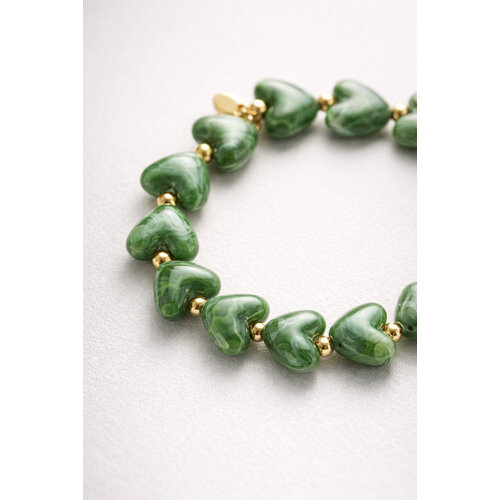 Lundholm Lundholm Luxe Kralen Armband Dames Hartjes – Premium Stainless Steel Jewellery Armband Dames Bruin – Elastische Kralenarmband met Acryl Hartjes (Bruin) – My Jada Serie -Luxe Cadeau voor Haar – Inclusief Luxe Geschenkverpakking