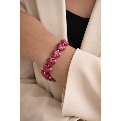 Lundholm Lundholm Luxe Kralen Armband Dames Hartjes – Premium Stainless Steel Jewellery Armband Dames Bruin – Elastische Kralenarmband met Acryl Hartjes (Bruin) – My Jada Serie -Luxe Cadeau voor Haar – Inclusief Luxe Geschenkverpakking