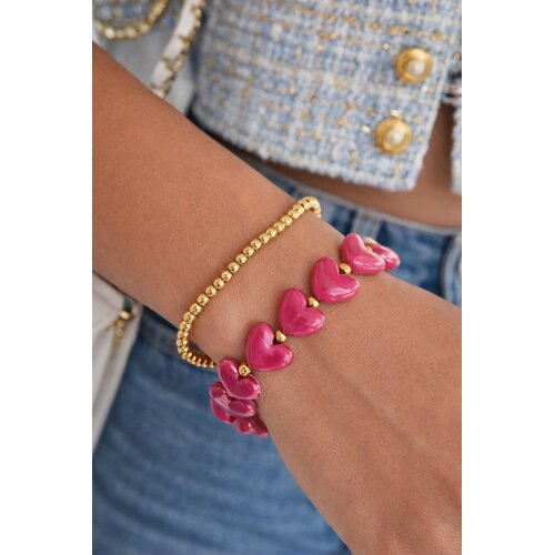 Lundholm Lundholm Luxe Kralen Armband Dames Hartjes – Premium Stainless Steel Jewellery Armband Dames Bruin – Elastische Kralenarmband met Acryl Hartjes (Bruin) – My Jada Serie -Luxe Cadeau voor Haar – Inclusief Luxe Geschenkverpakking