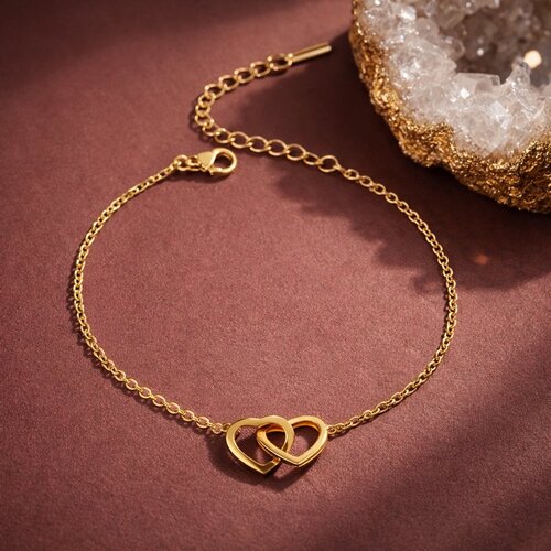 Lundholm Lundholm luxe Armband Dames goud kleurig Hartjes - Liefde Armband Sieraad Cadeau - Premium Stainless Steel Jewellery - love bracelet - gouden Schakelarmband - My Alice Serie - in luxe Geschenkverpakking - Vrouwen Cadeautjes