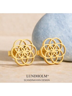 Lundholm Lundholm Oorknopjes Dames Goudkleurig – Premium Stainless Steel Jewellery - Goud Verguld Cadeau Vrouw - My Pia Serie - Bloem Symbool Liefde Leven Oorbellen Goudkleurig – Perfect Cadeau voor Vrouw