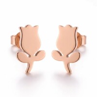 Luxe Oorbellen Dames Rose Goud Kleurig - Tulpen Design - Kleine Studs Bloemetje Rosegoud - Waterproof & Hypoallergeen - Fiene Serie - Cadeautje voor haar