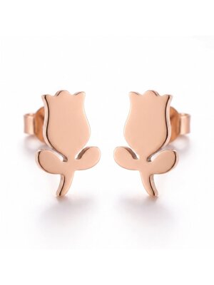 Lundholm Luxe Oorbellen Dames Rose Goud Kleurig - Tulpen Design - Kleine Studs Bloemetje Rosegoud - Waterproof & Hypoallergeen - Fiene Serie - Cadeautje voor haar