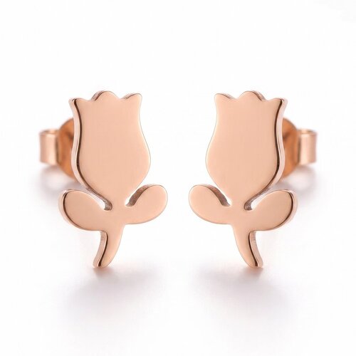 Lundholm Luxe Oorbellen Dames Rose Goud Kleurig - Tulpen Design - Kleine Studs Bloemetje Rosegoud - Waterproof & Hypoallergeen - Fiene Serie - Cadeautje voor haar
