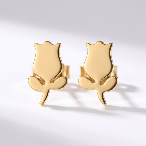 Lundholm Luxe Oorbellen Dames Rose Goud Kleurig - Tulpen Design - Kleine Studs Bloemetje Rosegoud - Waterproof & Hypoallergeen - Fiene Serie - Cadeautje voor haar