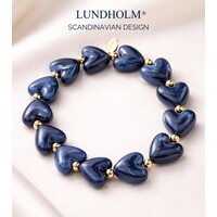 Lundholm luxe Armband Dames Kralen Donkerblauw - Premium Stainless Steel Jewellery Kralenarmband Hartjes - my Jada Serie - in Luxe Geschenkverpakking - Vrouwen Cadeautjes
