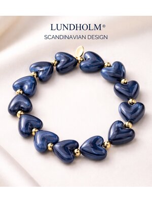 Lundholm Lundholm luxe Armband Dames Kralen Donkerblauw - Premium Stainless Steel Jewellery Kralenarmband Hartjes - my Jada Serie - in Luxe Geschenkverpakking - Vrouwen Cadeautjes