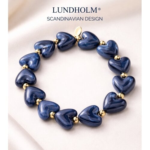 Lundholm Lundholm luxe Armband Dames Kralen Donkerblauw - Premium Stainless Steel Jewellery Kralenarmband Hartjes - my Jada Serie - in Luxe Geschenkverpakking - Vrouwen Cadeautjes