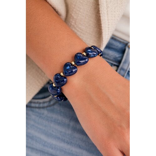 Lundholm Lundholm luxe Armband Dames Kralen Donkerblauw - Premium Stainless Steel Jewellery Kralenarmband Hartjes - my Jada Serie - in Luxe Geschenkverpakking - Vrouwen Cadeautjes