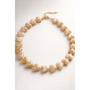 Lundholm Linne – Beaded Necklace with Hearts for Women – Taupe Lundholm Linne – Beaded Necklace with Hearts for Women – Taupe