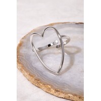 Lundholm Ringen Dames Zilver Kleurig Hart - Zilveren Hartjes Ring Dames – Premium Stainless Steel PVD Zilver Plated Jewellery – Verstelbare Statement Ring (One Size) – Luxe Cadeau voor Haar - My Joliene Serie - Valentijn Cadeau