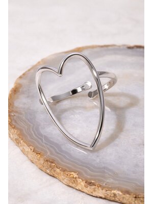 Lundholm Lundholm Ringen Dames Zilver Kleurig Hart - Zilveren Hartjes Ring Dames – Premium Stainless Steel PVD Zilver Plated Jewellery – Verstelbare Statement Ring (One Size) – Luxe Cadeau voor Haar - My Joliene Serie - Valentijn Cadeau