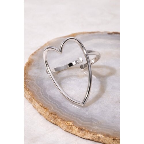 Lundholm Lundholm Ringen Dames Zilver Kleurig Hart - Zilveren Hartjes Ring Dames – Premium Stainless Steel PVD Zilver Plated Jewellery – Verstelbare Statement Ring (One Size) – Luxe Cadeau voor Haar - My Joliene Serie - Valentijn Cadeau
