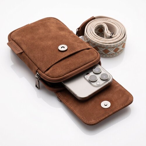 Lundholm Lundholm telefoontasje dames crossbody bruin - schoudertasje dames crossbody - tas dames schoudertas - cadeau voor vriendin | Scandinavisch Design - Sauda Serie