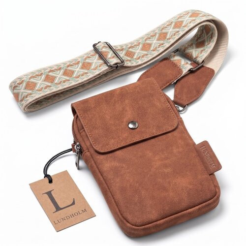 Lundholm Lundholm telefoontasje dames crossbody bruin - schoudertasje dames crossbody - tas dames schoudertas - cadeau voor vriendin | Scandinavisch Design - Sauda Serie