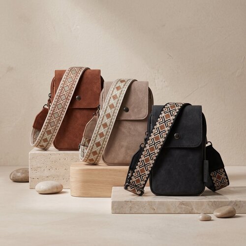 Lundholm Lundholm telefoontasje dames crossbody Zwart - schoudertasje dames crossbody - tas dames schoudertas - cadeau voor vriendin | Scandinavisch Design - Sauda Serie